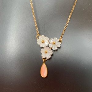 Vintage 12K GF Cherry Blossom Necklace, NWOT, 16 Inches Long, Mother of Pearl